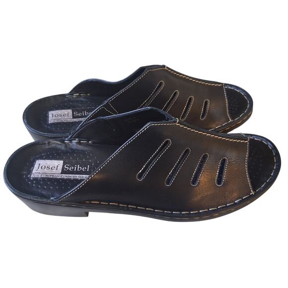 Josef Seibel Shoes Size 43 (11) Black Leather Slipon Sandals Excellent Condition - Picture 2 of 10